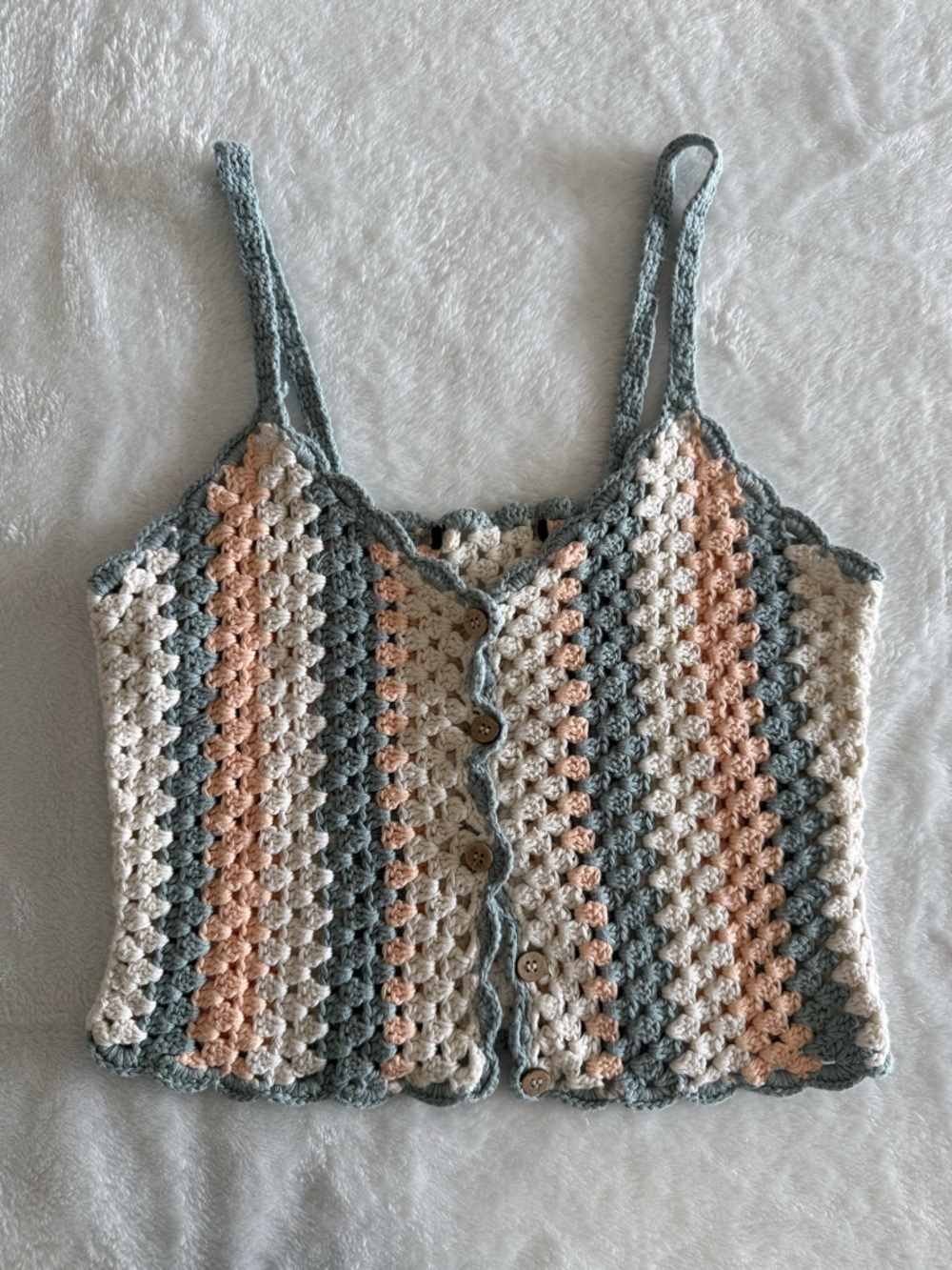 Crochet Knit Tank Top – Cottagecore Boho Button Front Cami - Picture 3 of 7